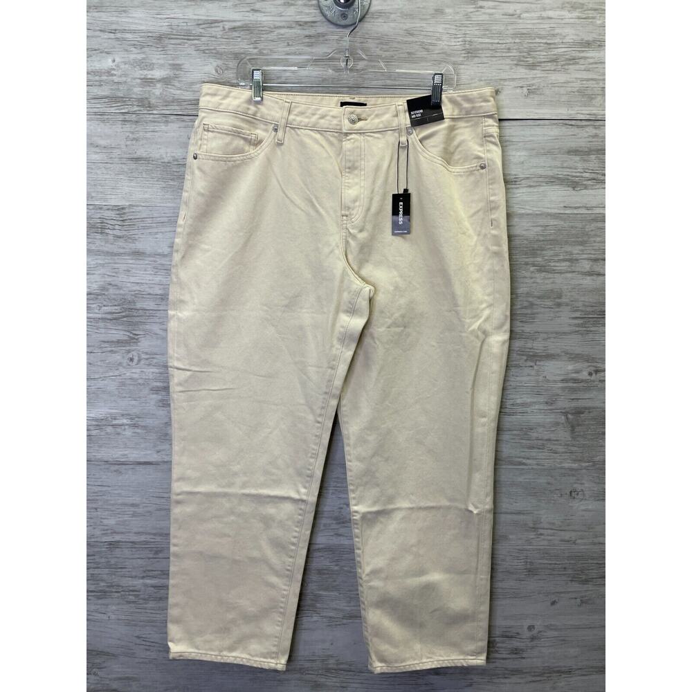 Express Boyfriend Jeans Womens 14 Cream Denim Cotton